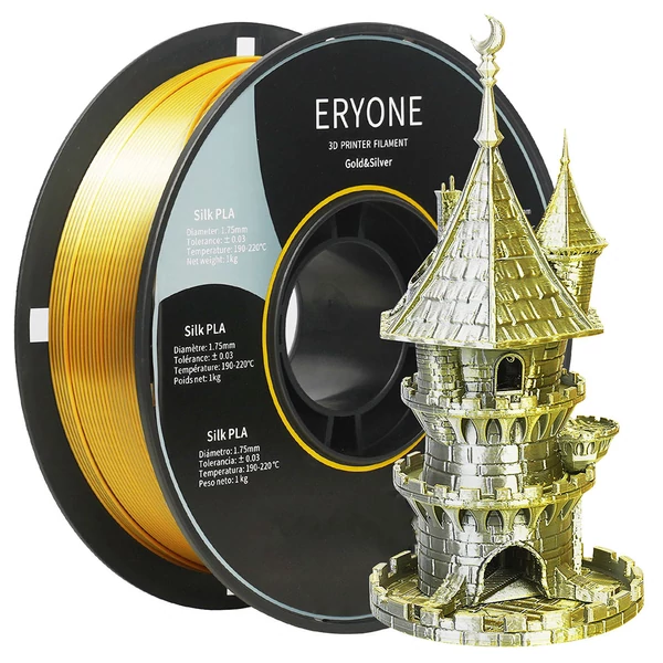 ERYONE két színű selyem PLA nyomtatószál 1,75mm, 1kg, 3D nyomtatóhoz - arany-szürke