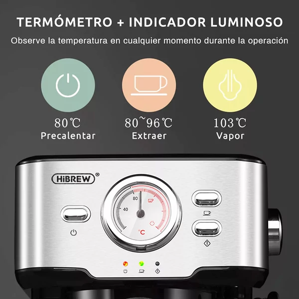 HiBREW H5 1050W kávéfőző, 20 bar félautomata cappuccino és eszpresszó gép, 1,5L tartály, hőmérséklet kijelző