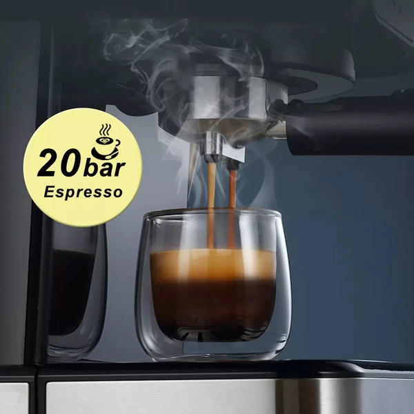 HiBREW H5 1050W kávéfőző, 20 bar félautomata cappuccino és eszpresszó gép, 1,5L tartály, hőmérséklet kijelző