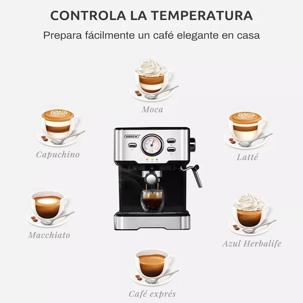 HiBREW H5 1050W kávéfőző, 20 bar félautomata cappuccino és eszpresszó gép, 1,5L tartály, hőmérséklet kijelző