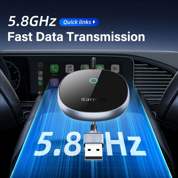 DriFox A22 vezetékesről vezeték nélküli CarPlay adapter, Plug & Play, automatikus csatlakozás, 5.8GHz, hangvezérlés