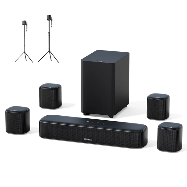 Ultimea Aura A40 7.1 soundbar + 1 pár Steady 310 hangszóró állvány, applikációs vezérlés, 10 sávos EQ, Bluetooth 5.3, 330W