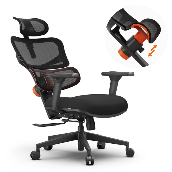 NEWTRAL NT001 ergonomikus szék, adaptív deréktámasz, 3-fokozatú dönthető háttámla, állítható karfa és fejtámla, 5 pozíciós zár, nylon lábkereszt - standard verzió