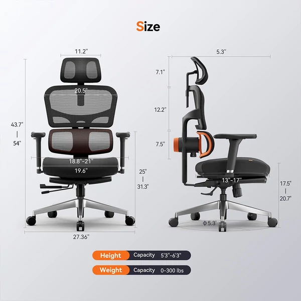 NEWTRAL NT002 ergonomikus szék, állítható deréktámasz és lábtartó, 4 fokozatban dönthető háttámla, alumínium láb - Pro verzió