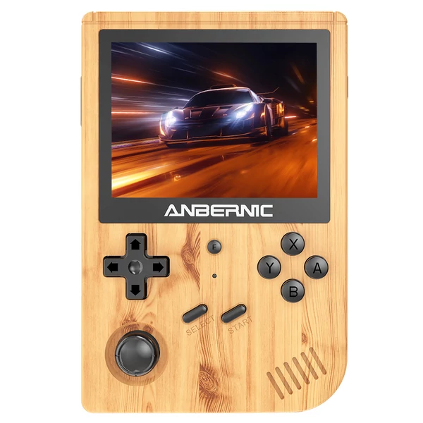 ANBERNIC RG351V 128GB kézi játékkonzol, 3.5" IPS, 20,000 játék, dupla TF kártya, NDS/PS1/N64/PSP/retro támogatás - fa minta