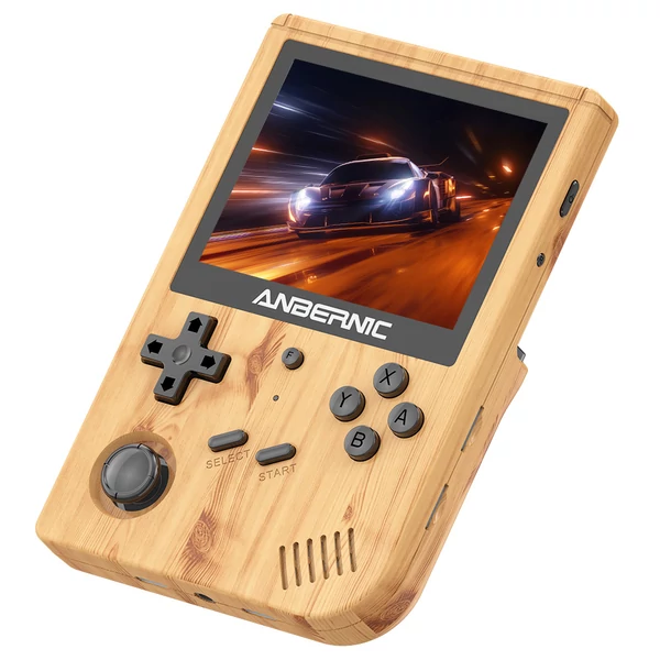 ANBERNIC RG351V 128GB kézi játékkonzol, 3.5" IPS, 20,000 játék, dupla TF kártya, NDS/PS1/N64/PSP/retro támogatás - fa minta
