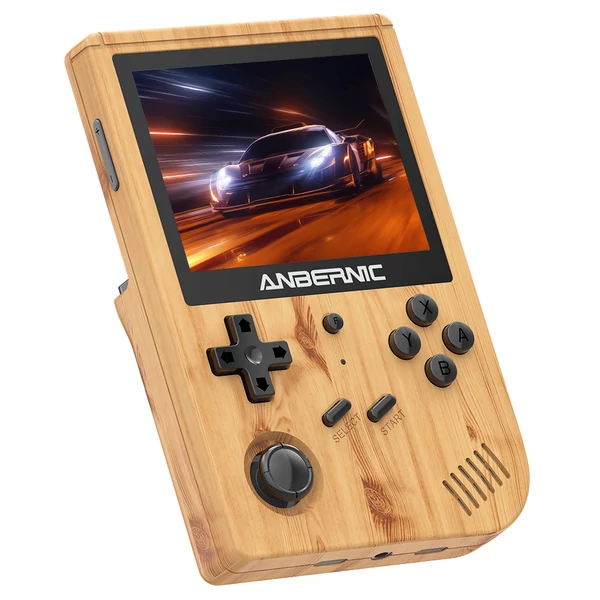 ANBERNIC RG351V 128GB kézi játékkonzol, 3.5" IPS, 20,000 játék, dupla TF kártya, NDS/PS1/N64/PSP/retro támogatás - fa minta