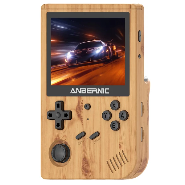 ANBERNIC RG351V 64GB retro kézi játékkonzol, 3.5" IPS, 12000 játék, dupla TF kártya, többplatformos támogatás - fa minta