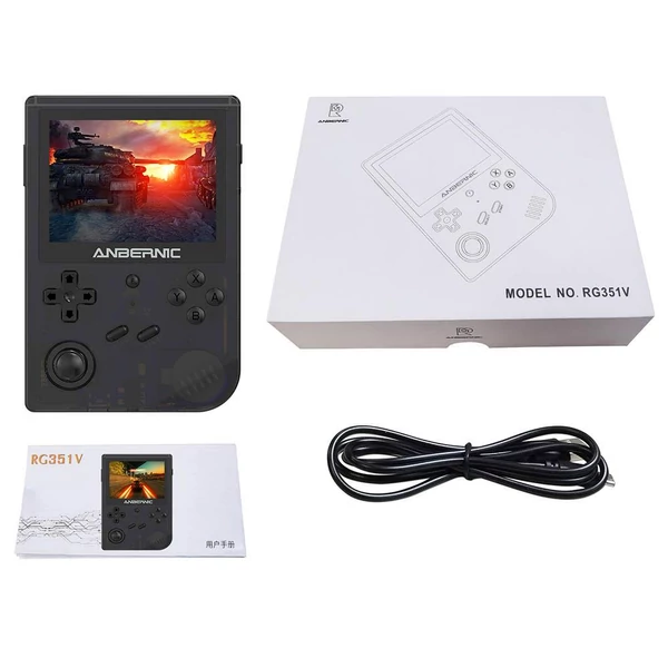 ANBERNIC RG351V 16GB retro kézi játékkonzol, 3,5" 640x480 IPS, dupla TF slot, több emulátor támogatás - fekete