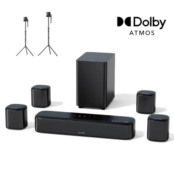 Ultimea Aura A60 7.1 hangprojektor + Steady 310 hangszóróállvány, okos APP & hangvezérlés, BassMX, 350W, HDMI eARC, 4 hangszóró, TV-hez