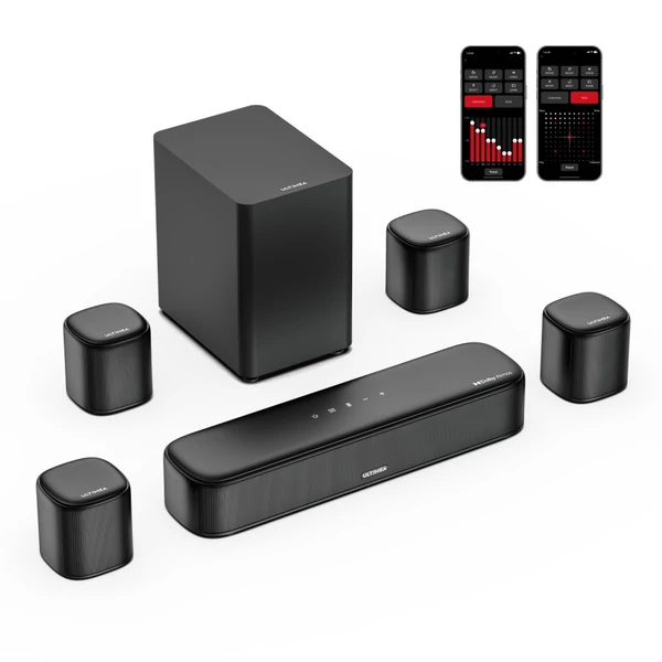 Ultimea Aura A60 7.1 hangprojektor + Steady 310 hangszóróállvány, okos APP & hangvezérlés, BassMX, 350W, HDMI eARC, 4 hangszóró, TV-hez