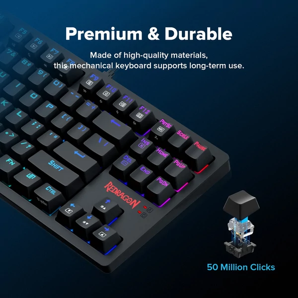 Redragon K598P-KBS TKL RGB Vezeték nélküli Mechanikus Billentyűzet (Bluetooth/2.4GHz/Kábel), Kék switch, Win/Mac