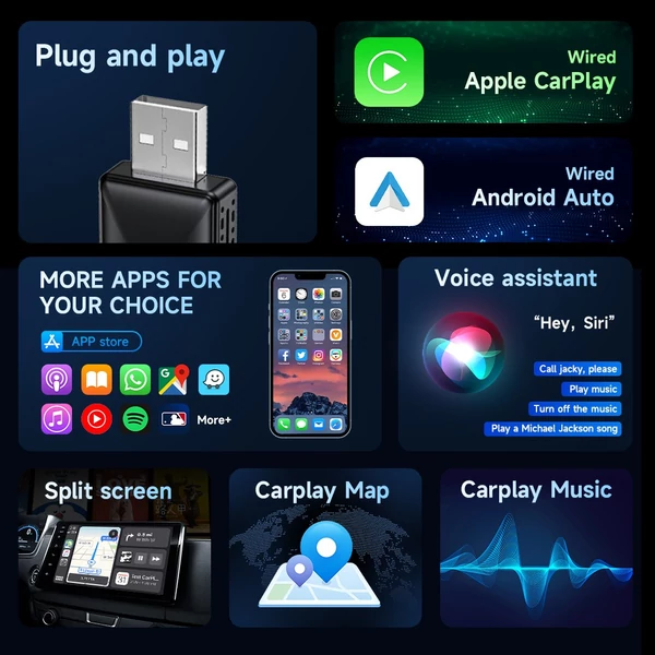 AB019 Vezeték nélküli CarPlay Adapter, Plug and Play, Automatikus Kapcsolódás, Bluetooth 5.0, 5G WiFi, USB csatlakozás
