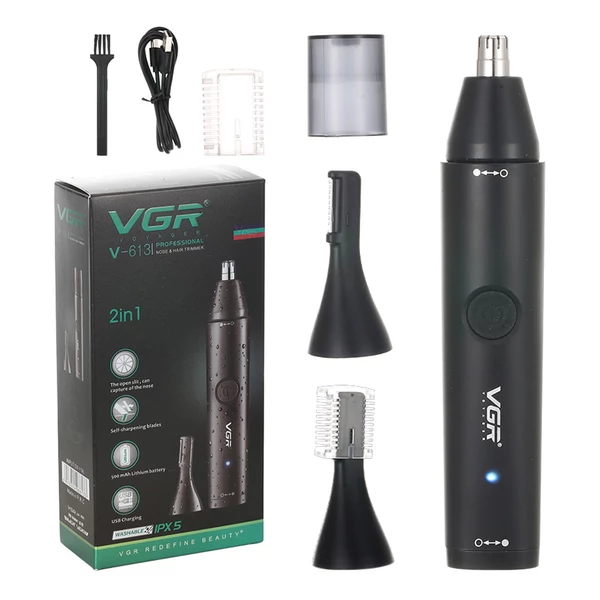 VGR V-613 2 az 1-ben elektromos orrszőrnyíró, hordozható, újratölthető, mosható, 150 perc üzemidő