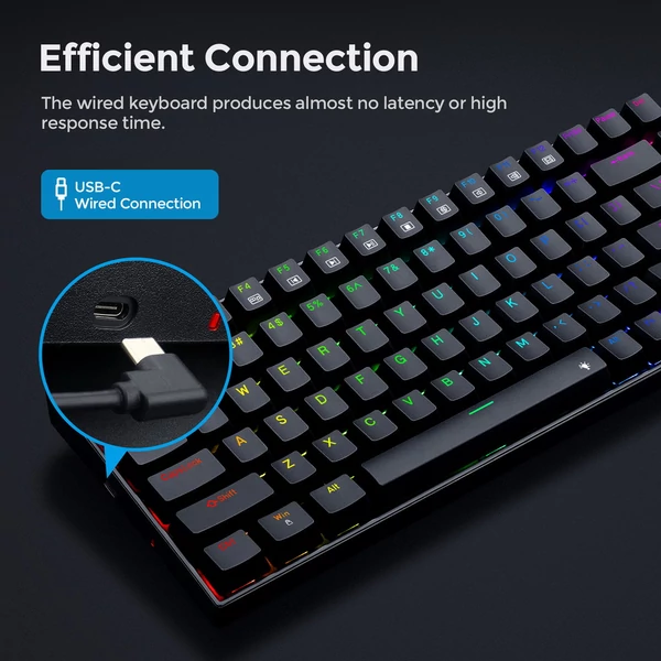 Redragon K629-RGB Phantom mechanikus gamer billentyűzet, 84 gomb, RGB háttérvilágítás, piros switch - fekete