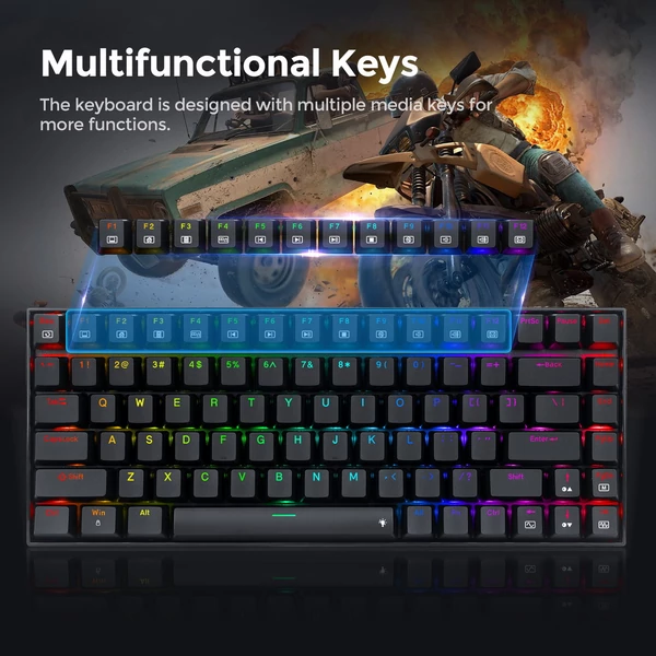 Redragon K629-RGB Phantom mechanikus gamer billentyűzet, 84 gomb, RGB háttérvilágítás, piros switch - fekete