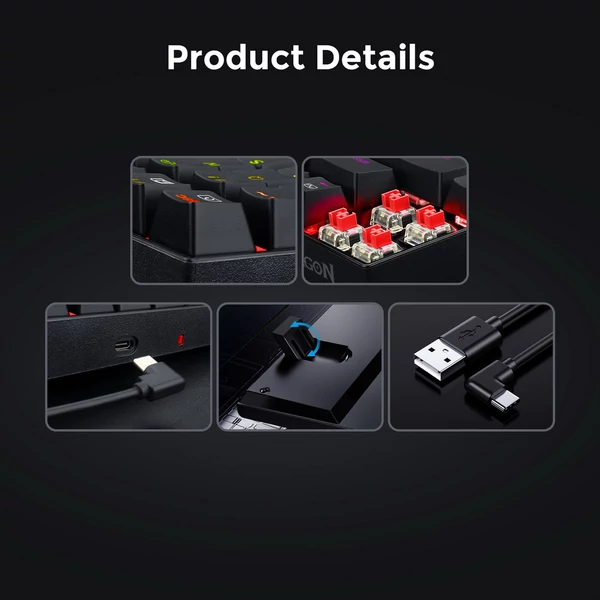 Redragon K629-RGB Phantom mechanikus gamer billentyűzet, 84 gomb, RGB háttérvilágítás, piros switch - fekete