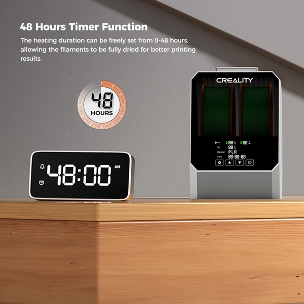 Creality Space Pi Plus szál-szárító box, 2 tekercses, 360°-os forrólevegős fűtés, 48 órás időzítő, LCD érintőkijelző