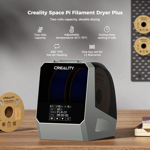 Creality Space Pi Plus szál-szárító box, 2 tekercses, 360°-os forrólevegős fűtés, 48 órás időzítő, LCD érintőkijelző