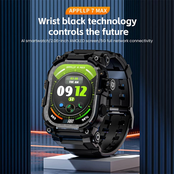 LOKMAT APPLLP 7 MAX okosóra 2,06” AMOLED kijelző, 4G/5G LTE, GPS, pulzusmérés – modern, strapabíró okosóra - Fekete