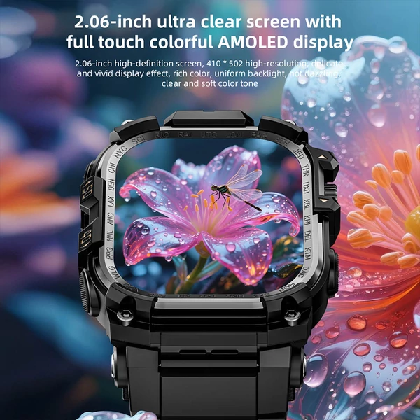 LOKMAT APPLLP 7 MAX okosóra 2,06” AMOLED kijelző, 4G/5G LTE, GPS, pulzusmérés – modern, strapabíró okosóra - Fekete