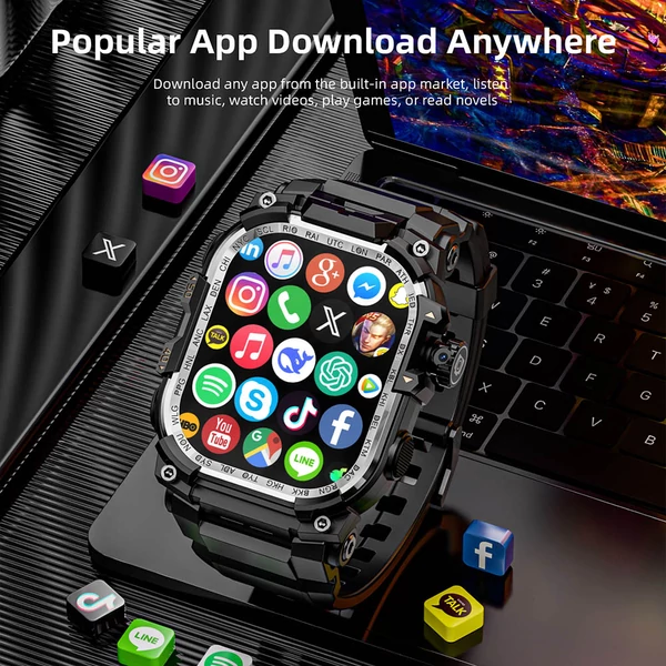 LOKMAT APPLLP 7 MAX okosóra 2,06” AMOLED kijelző, 4G/5G LTE, GPS, pulzusmérés – modern, strapabíró okosóra - Fekete