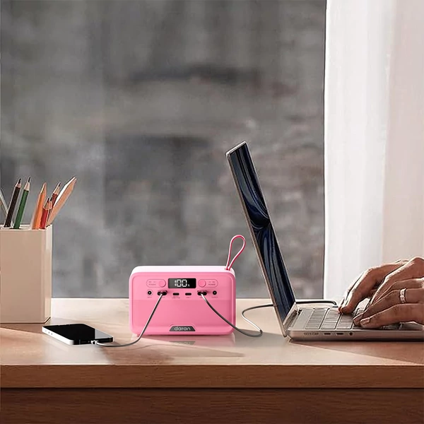 DaranEner YOUYO R100 hordozható energiaközpont 100W, 4 USB, 1 DC, 2 AC csatlakozó, 89,6Wh LiFePO4, LED, kompakt - Pink
