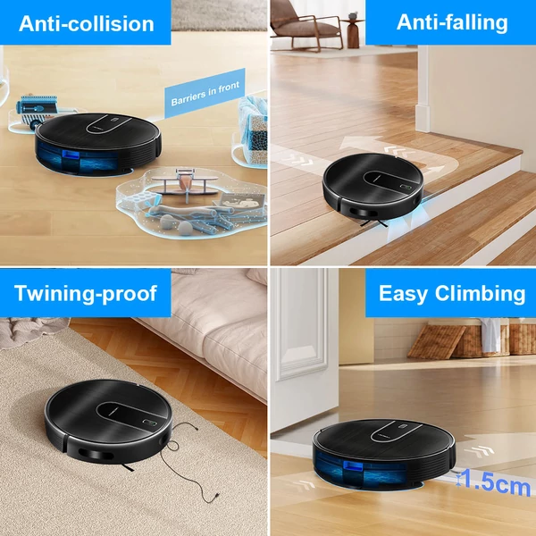 Liectroux N7S-U robotporszívó és felmosó, 6000Pa szívóerő, okostérképezés, WiFi, Alexa, Google, 120 perc üzemidő, kisállatszőr, szőnyeg, padló