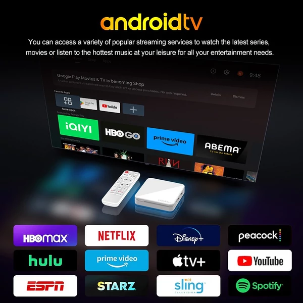 H96 Max H313 Android 14 TV Box, 2GB RAM 16GB ROM, 4K UHD, WiFi 6, Chromecast, Google Play, HDMI, USB, Ethernet, TF kártya támogatás