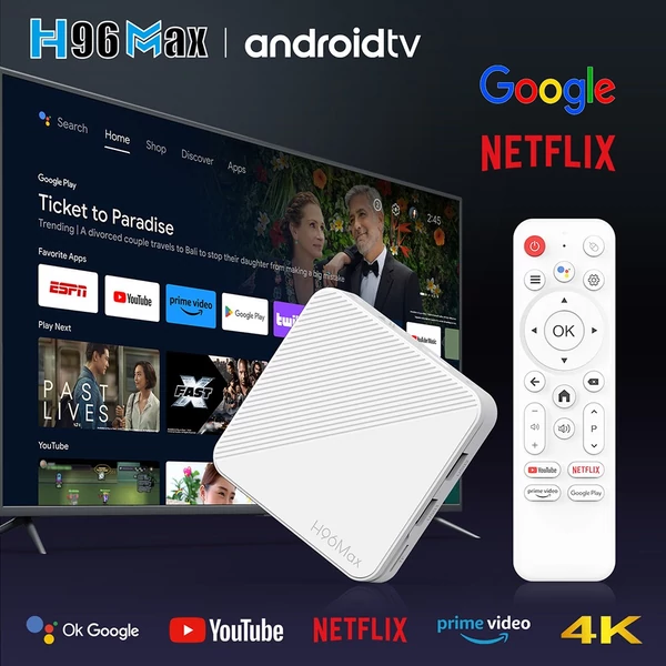 H96 Max H313 Android 14 TV Box, 2GB RAM 16GB ROM, 4K UHD, WiFi 6, Chromecast, Google Play, HDMI, USB, Ethernet, TF kártya támogatás