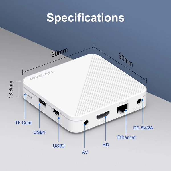 H96 Max H313 Android 14 TV Box, 2GB RAM 16GB ROM, 4K UHD, WiFi 6, Chromecast, Google Play, HDMI, USB, Ethernet, TF kártya támogatás