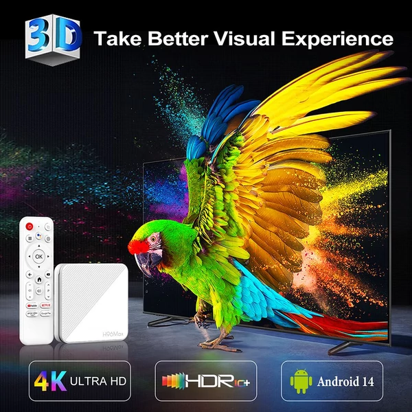 H96 Max H313 Android 14 TV Box, 2GB RAM 16GB ROM, 4K UHD, WiFi 6, Chromecast, Google Play, HDMI, USB, Ethernet, TF kártya támogatás