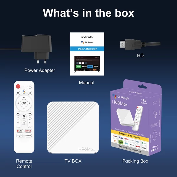 H96 Max H313 Android 14 TV Box, 2GB RAM 16GB ROM, 4K UHD, WiFi 6, Chromecast, Google Play, HDMI, USB, Ethernet, TF kártya támogatás