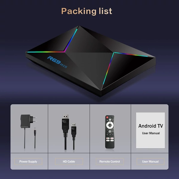 R69 Plus Android 14 TV Box, Allwinner H728, 4GB/64GB, 8K/4K, HDR10, WiFi 6, gigabites LAN, USB3.0, SD kártya bővítés