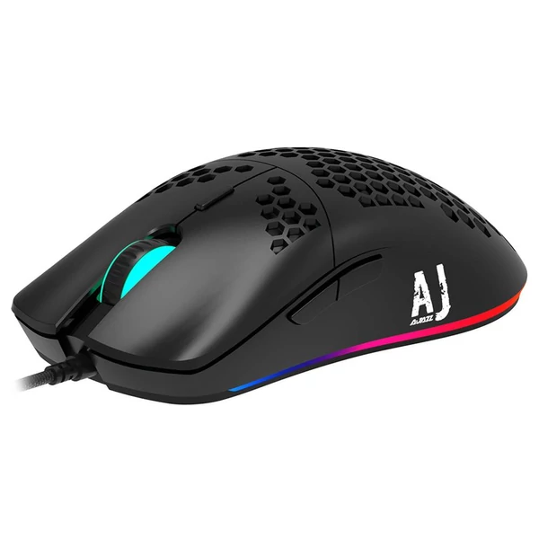 Ajazz AJ390 ultrakönnyű optikai vezetékes egér, RGB világítás, 16000 DPI, 7 gomb, lyukacsos kialakítás