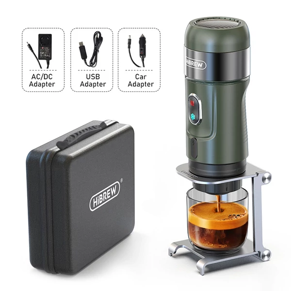 HiBREW H4B vezeték nélküli hordozható 3 az 1-ben eszpresszó kávéfőző, 15 bar nyomás, 2200mAh újratölthető akkumulátor, adapterrel, tároló táskával, tartóval