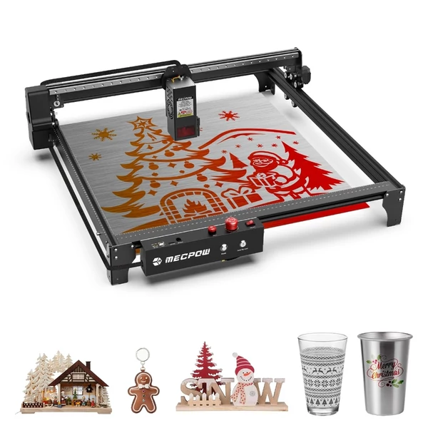 Mecpow X5 22W lézergravírozó és vágó, automata légsegéd, 0,08x0,1 mm lézerpont, 28000 mm/perc sebesség, biztonsági zár, vészleállítás, lángérzékelés