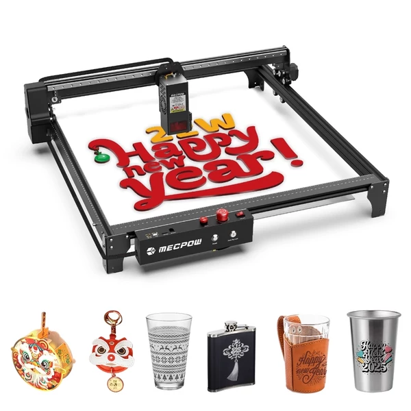 Mecpow X5 22W lézergravírozó és vágó, automata légsegéd, 0,08x0,1 mm lézerpont, 28000 mm/perc sebesség, biztonsági zár, vészleállítás, lángérzékelés