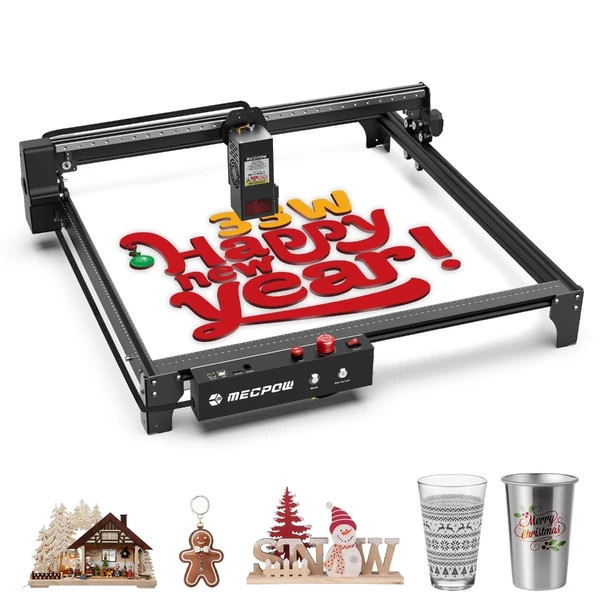 Mecpow X5 Pro lézergravírozó és vágógép, 33W lézererő, automata légsegéd, 0,08x0,1 mm pontméret, 28000 mm/perc sebesség, vészleállítás, lángérzékelő