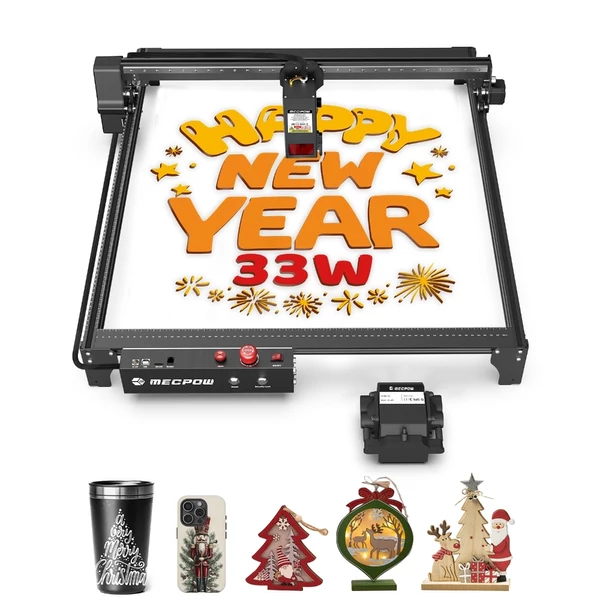 Mecpow X5 Pro lézergravírozó és vágógép, 33W lézererő, automata légsegéd, 0,08x0,1 mm pontméret, 28000 mm/perc sebesség, vészleállítás, lángérzékelő