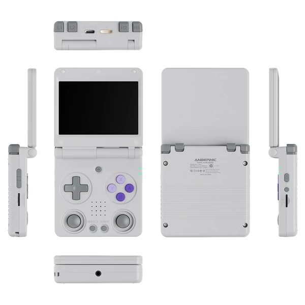 ANBERNIC RG34XXSP Flip játékkonzol, 64GB memória, 3,4" 720x480 IPS kijelző, 30+ emulátor, 6 órás játékidő, 5G WiFi, multimédia appok – Szürke
