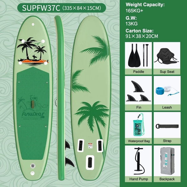 FunWater SUPFW37C stand up paddle board 335x84x15 cm – könnyű, stabil vízi evezős deszka 180 kg teherbírással, ideális paddle boardozáshoz