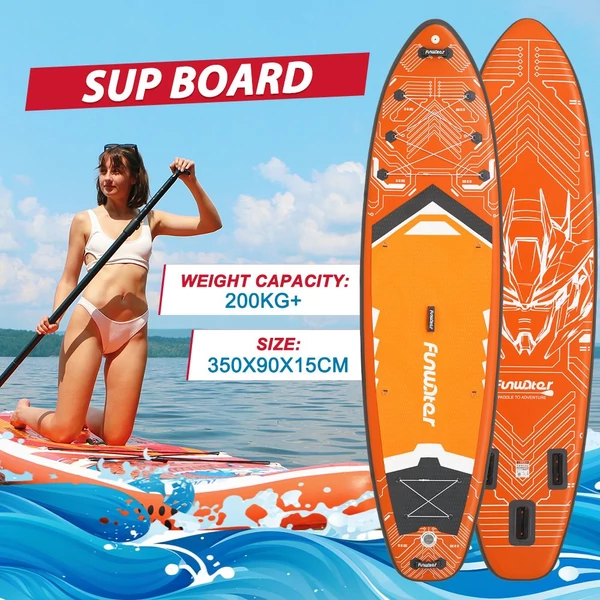 FunWater SUPFW50A stand up paddle board 350x90x15 cm – könnyű, stabil vízi evezős deszka, 200 kg teherbírással, ideális paddle boardozáshoz