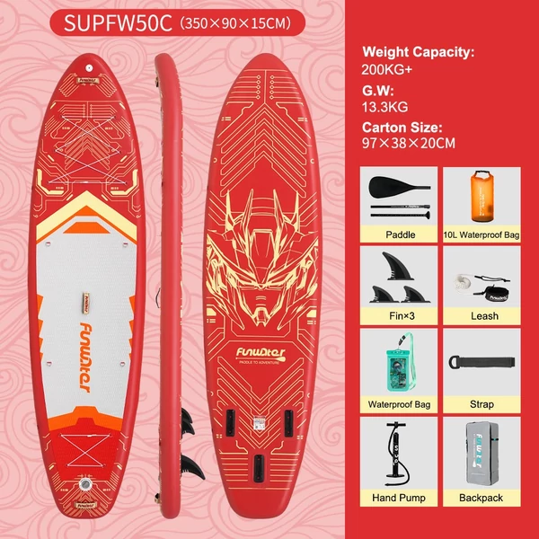 FunWater SUPFW50C stand up paddle board 350x90x15 cm – könnyű, stabil vízi evezős deszka, 200 kg teherbírással, tökéletes paddle boardozáshoz