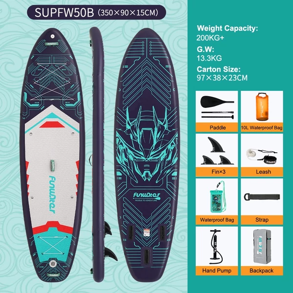 FunWater SUPFW50B stand up paddle board 350x90x15 cm – könnyű, stabil evezős deszka vízi sporthoz, max 150 kg teherbírással