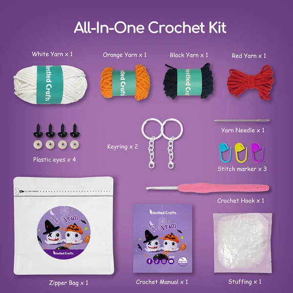 NestledCrafts Halloween horgolókészlet kezdőknek, amigurumi kötőkészlet lépésről lépésre videó útmutatóval – Lidérc
