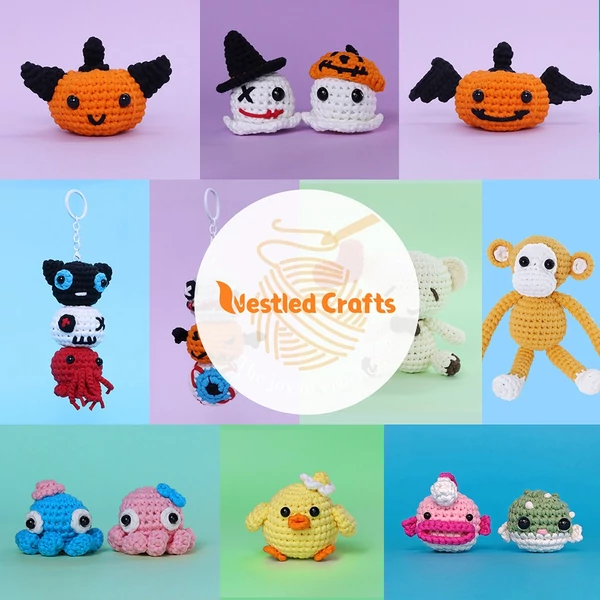 NestledCrafts Halloween horgolókészlet kezdőknek, amigurumi kötőkészlet lépésről lépésre videó útmutatóval – SpookPals