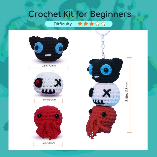 NestledCrafts Halloween horgolókészlet kezdőknek, amigurumi kötőkészlet lépésről lépésre videó útmutatóval – SpookPals