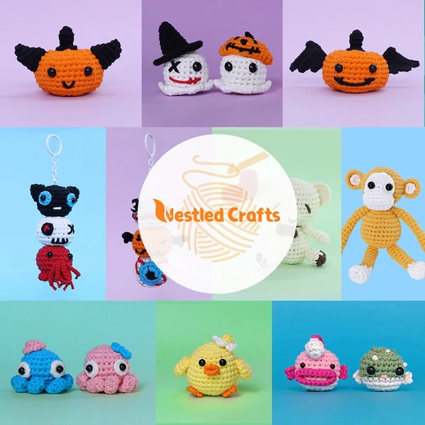 NestledCrafts Halloween horgolókészlet kezdőknek, amigurumi kötőkészlet lépésről lépésre videó útmutatóval – BooBalls