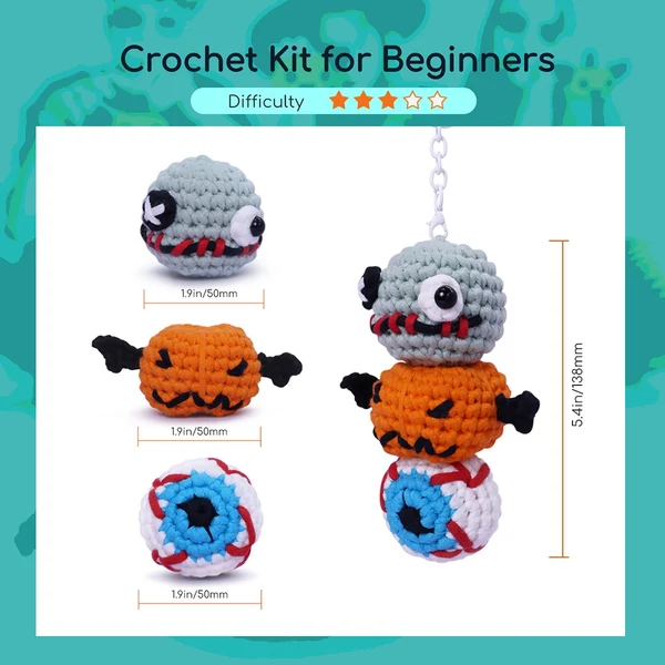 NestledCrafts Halloween horgolókészlet kezdőknek, amigurumi kötőkészlet lépésről lépésre videó útmutatóval – BooBalls